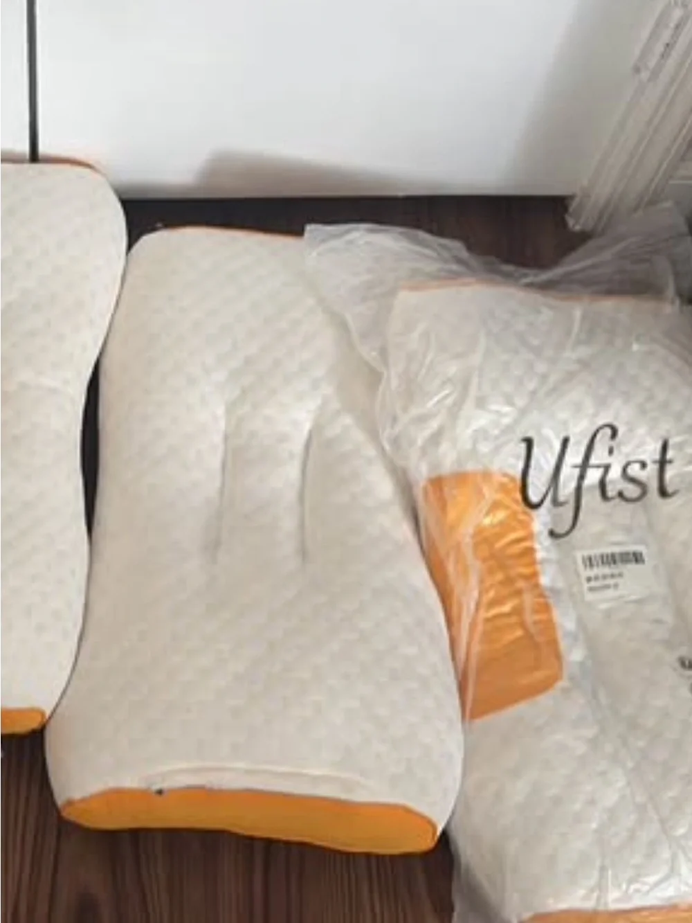 Ergonomic White and Orange Memory Foam Pillow - Contour Support